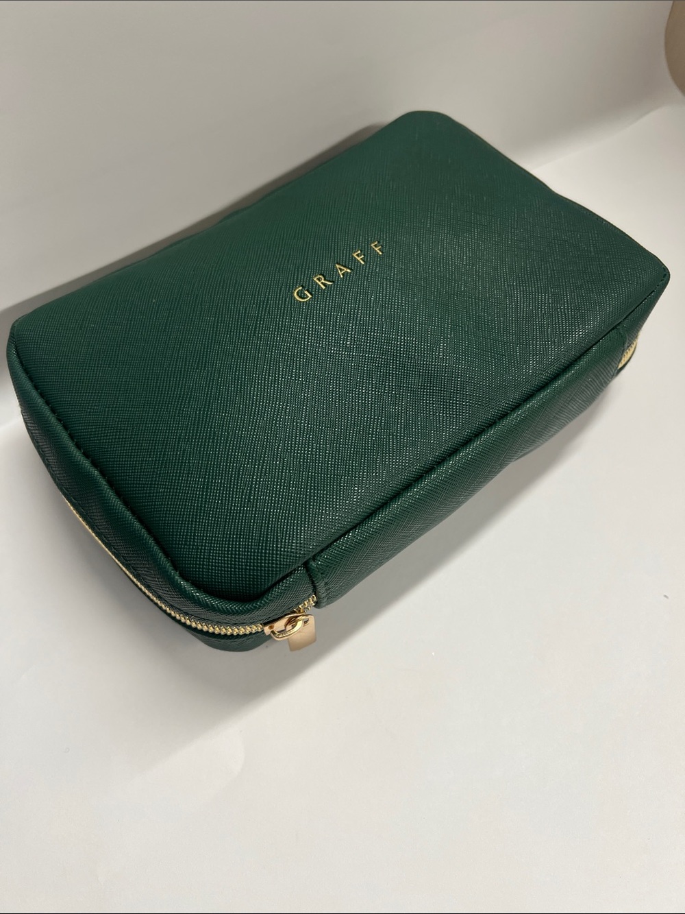 GRAFF Dark Green Vegan Leather Zip Around Travel Clutch Pouch - New